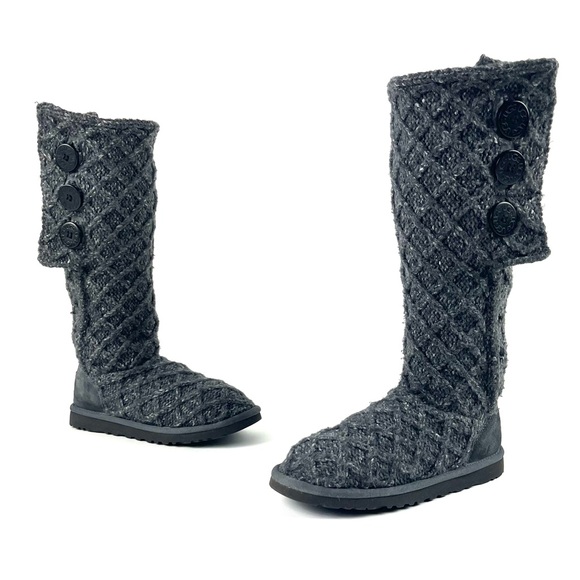 Ugg Australia Lattice Cardy Charcoal Grey Knit Boots - Picture 6 of 13